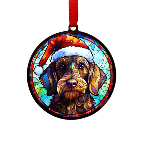 Dachshund Wirehaired in Santa Hat Suncatcher Decoration